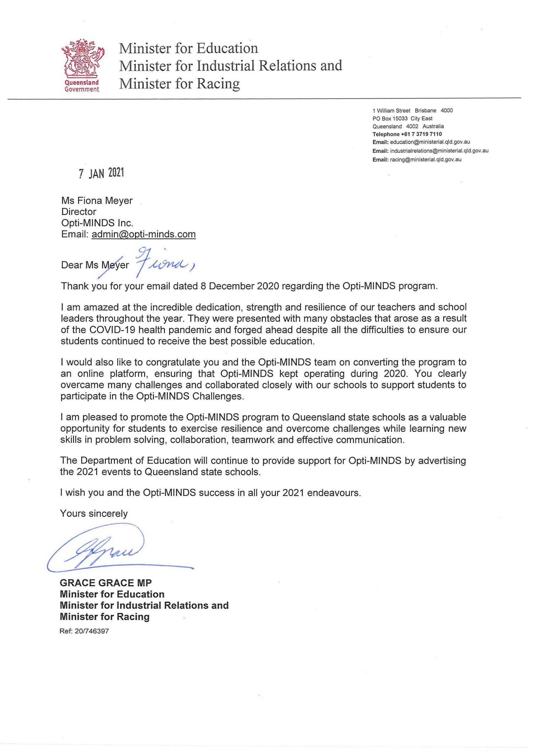 SIGNED VERSION Minister response to Ms Fiona Meyer